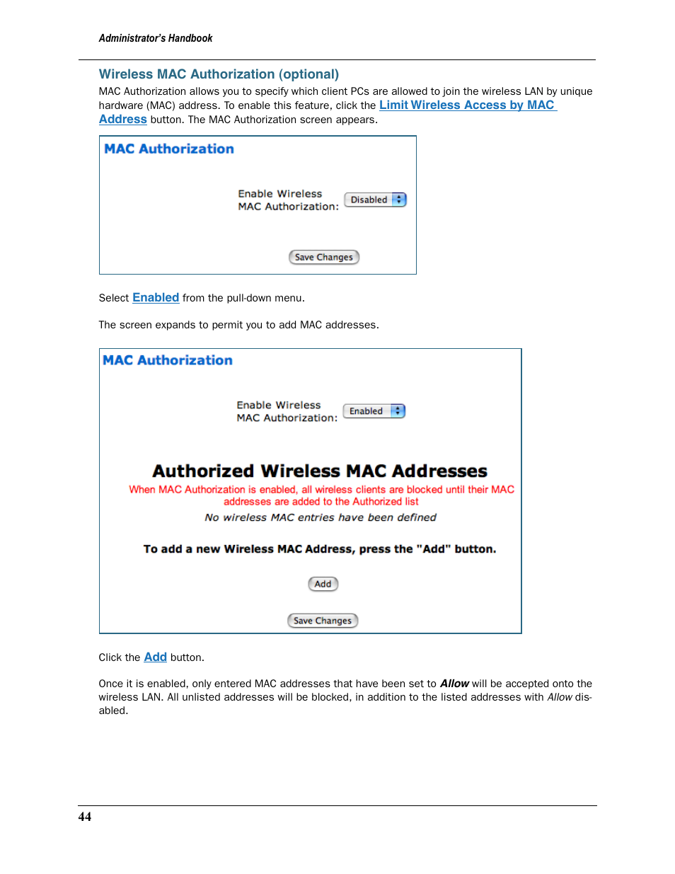 Wireless mac authorization (optional) | Motorola 2200 User Manual | Page 44 / 262