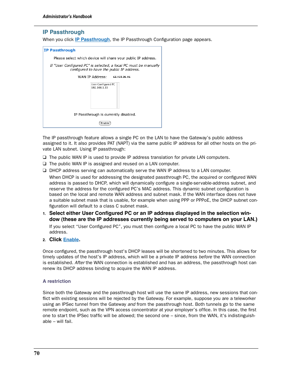 Ip passthrough | Motorola 2200 User Manual | Page 70 / 262