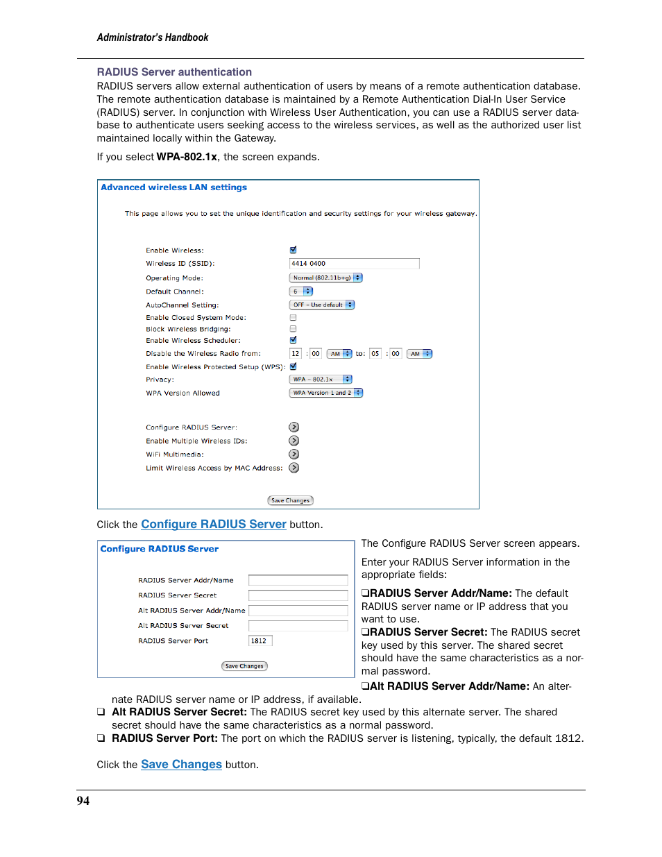 Radius ser ver authentication, Below | Motorola 2200 User Manual | Page 94 / 262