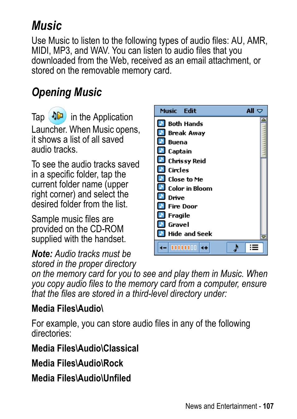 Music, Opening music | Motorola A925 User Manual | Page 107 / 146