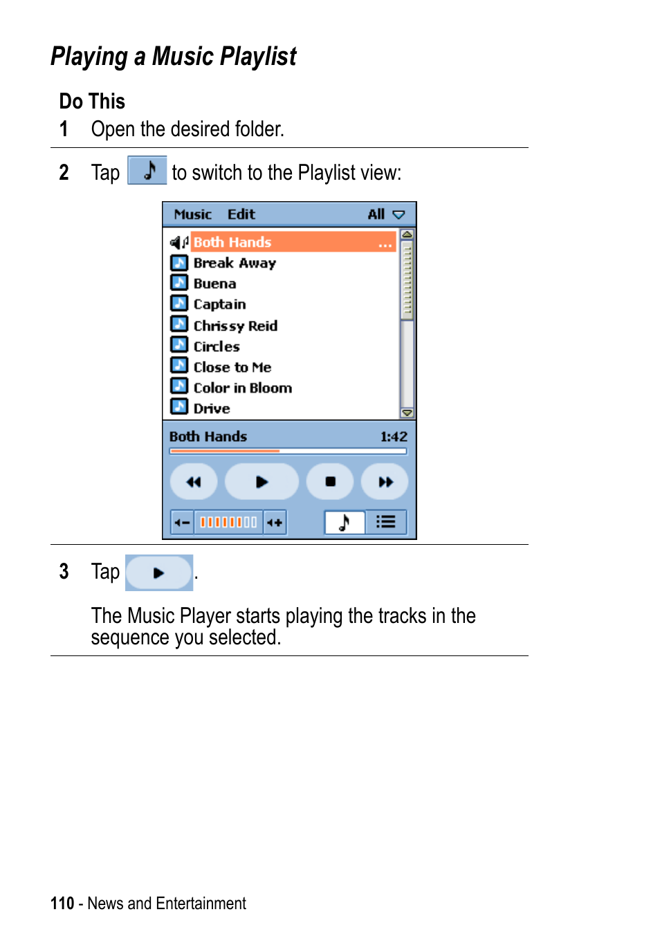 Playing a music playlist | Motorola A925 User Manual | Page 110 / 146