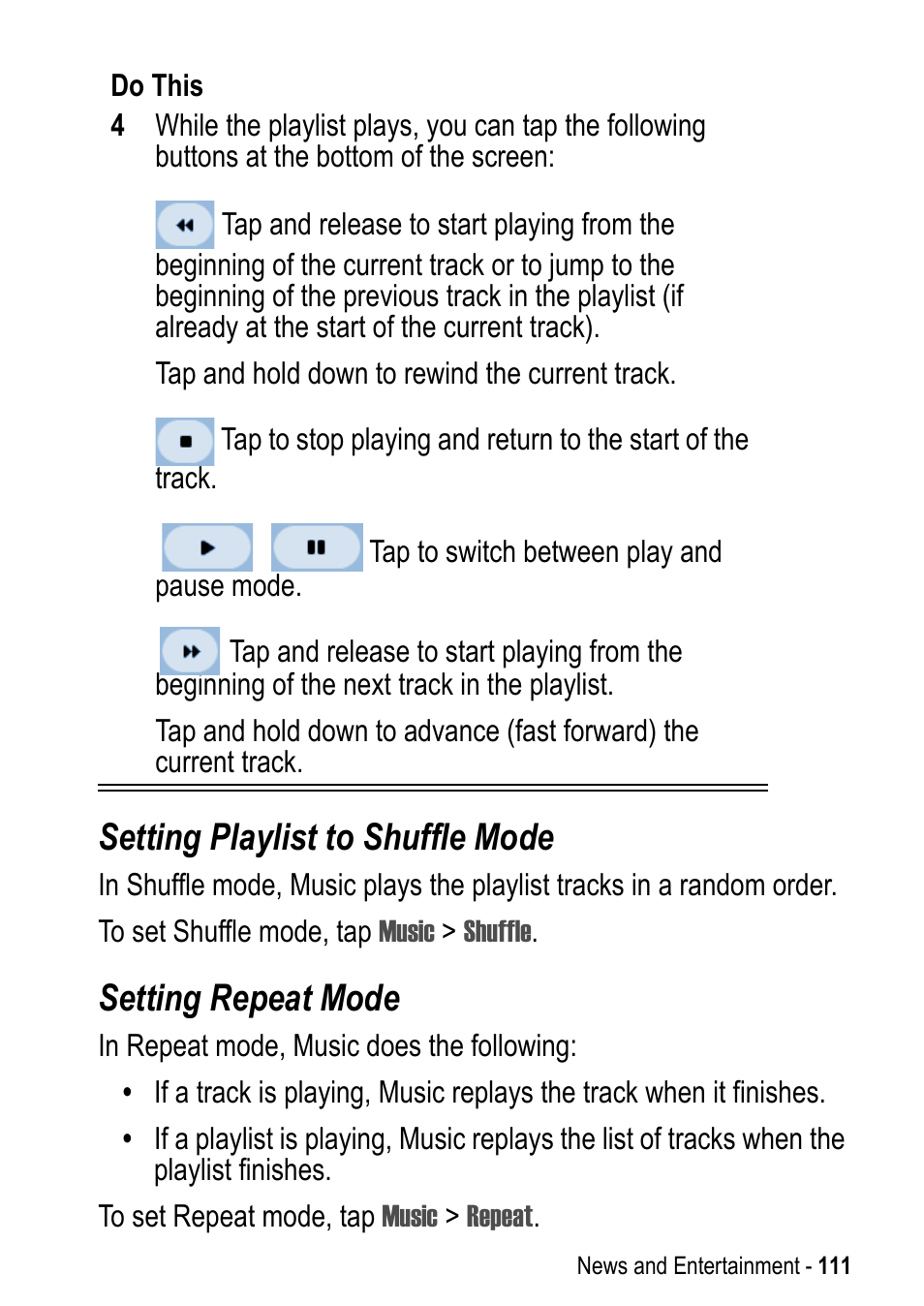 Setting playlist to shuffle mode, Setting repeat mode | Motorola A925 User Manual | Page 111 / 146