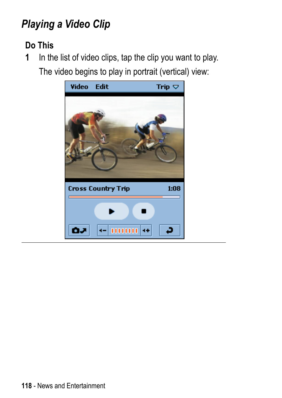 Playing a video clip | Motorola A925 User Manual | Page 118 / 146