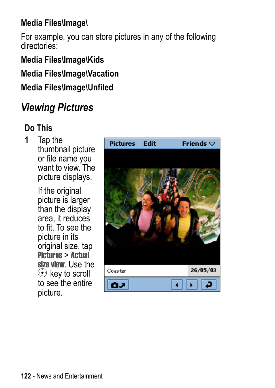 Viewing pictures | Motorola A925 User Manual | Page 122 / 146