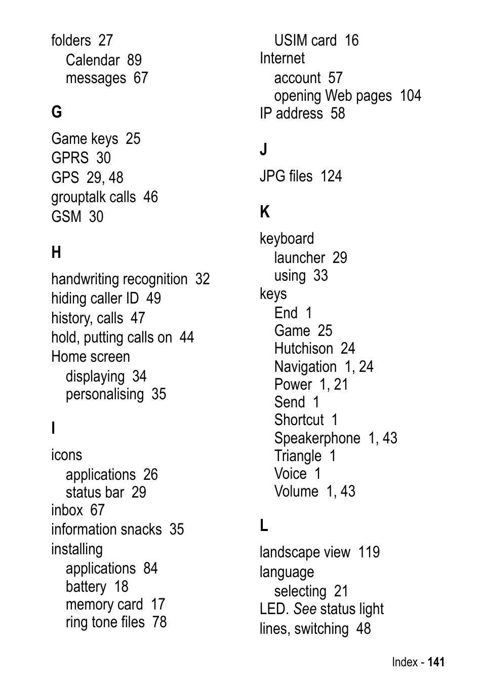 Motorola A925 User Manual | Page 141 / 146