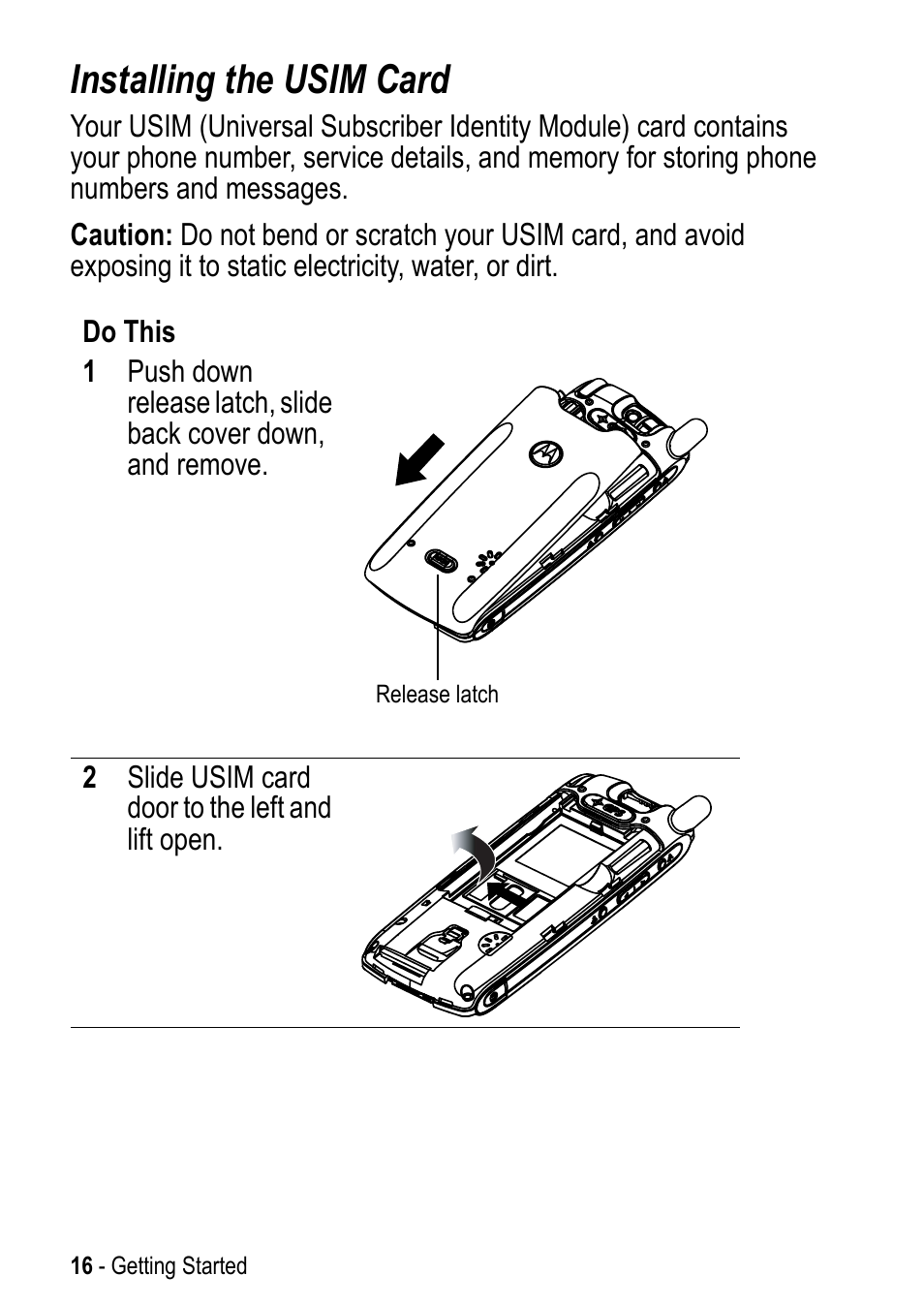 Installing the usim card | Motorola A925 User Manual | Page 16 / 146