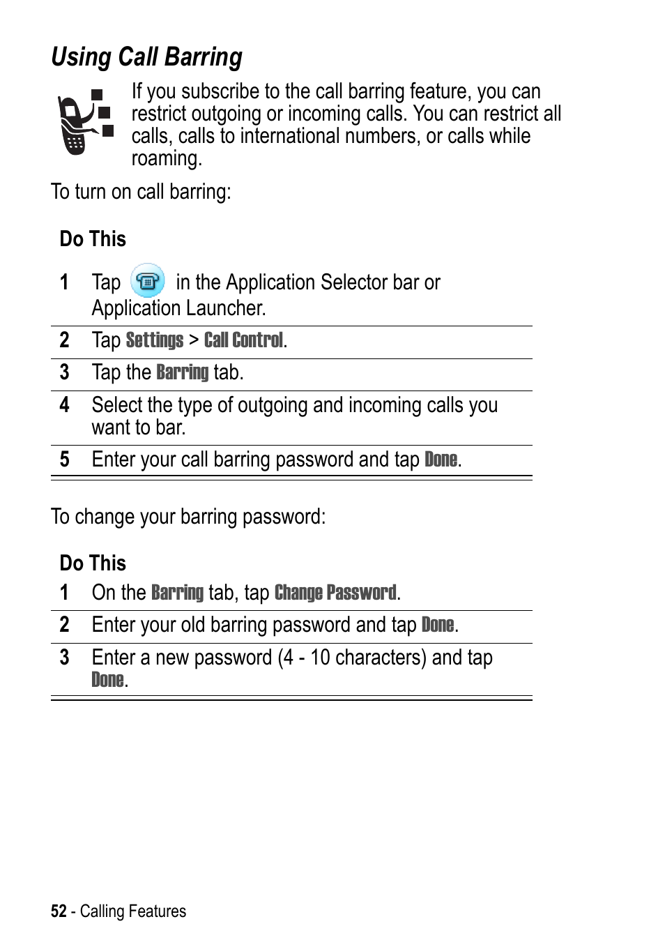 Using call barring | Motorola A925 User Manual | Page 52 / 146