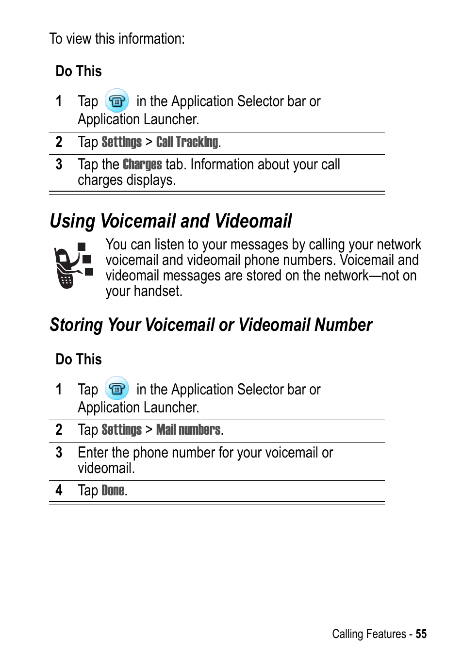 Using voicemail and videomail, Storing your voicemail or videomail number | Motorola A925 User Manual | Page 55 / 146