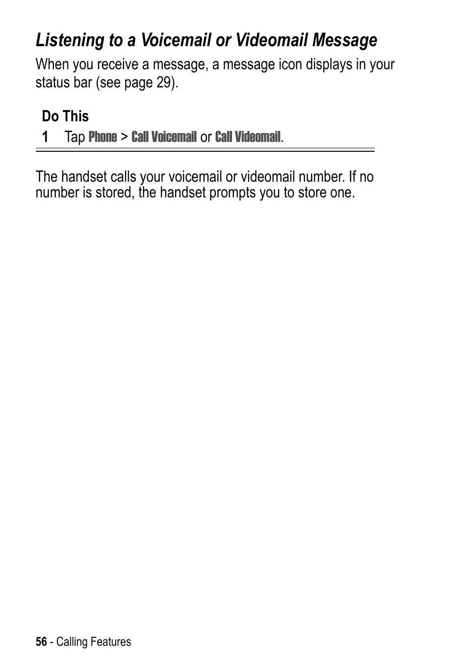 Listening to a voicemail or videomail message | Motorola A925 User Manual | Page 56 / 146