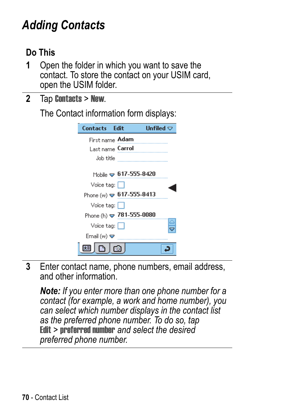 Adding contacts | Motorola A925 User Manual | Page 70 / 146