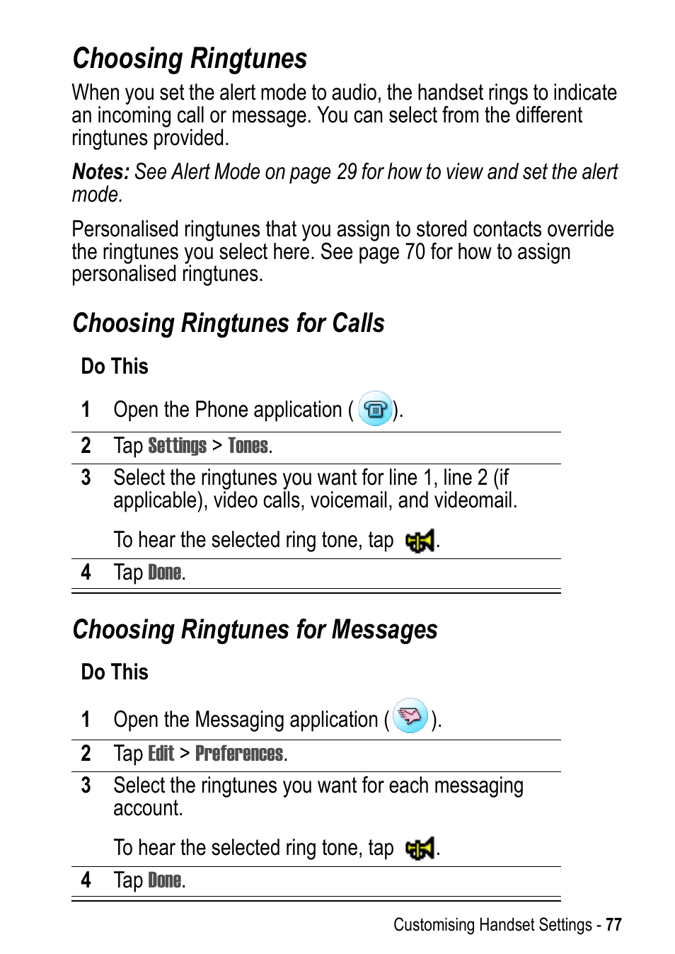 Choosing ringtunes | Motorola A925 User Manual | Page 77 / 146