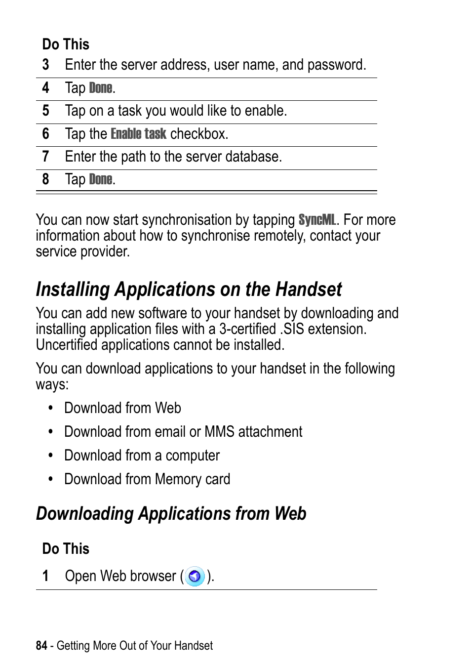 Installing applications on the handset, Downloading applications from web | Motorola A925 User Manual | Page 84 / 146