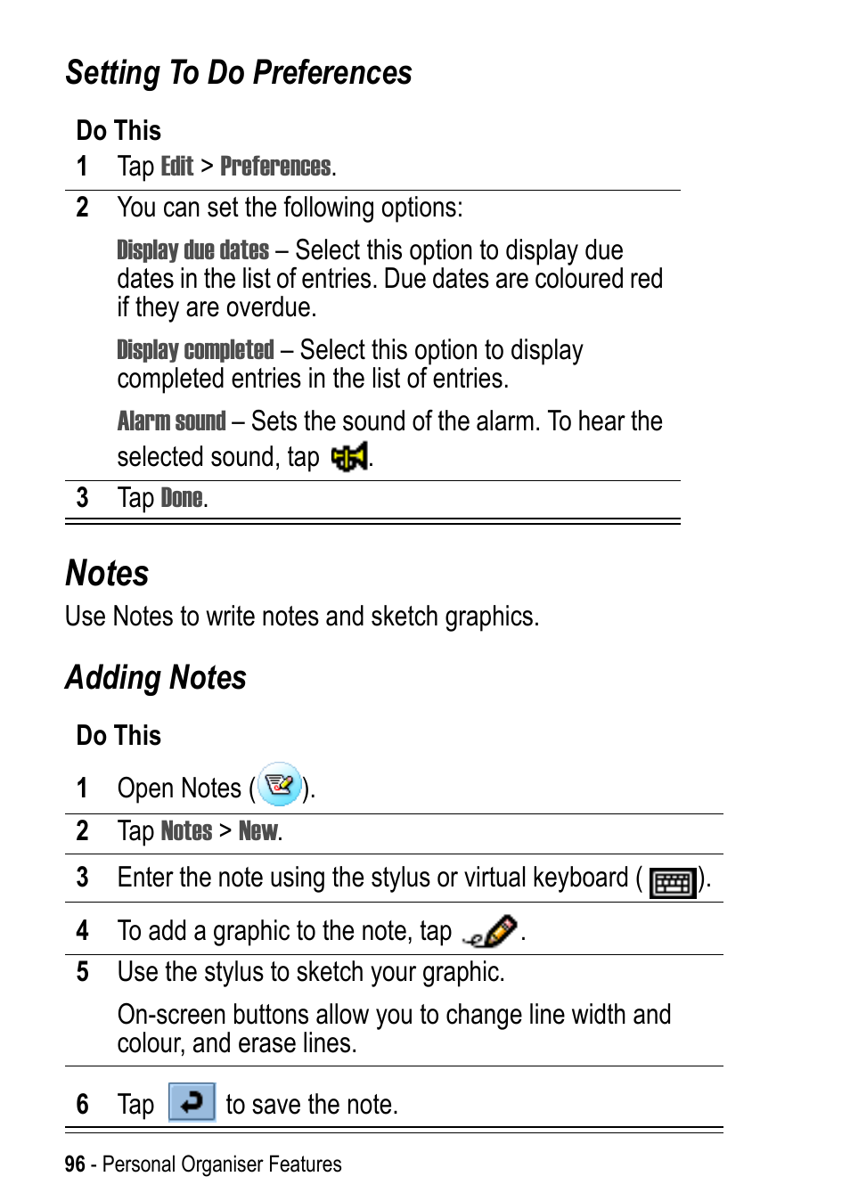 Notes, Setting to do preferences | Motorola A925 User Manual | Page 96 / 146