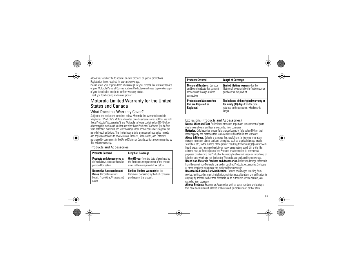 Warranty | Motorola 68000202880-A User Manual | Page 63 / 68