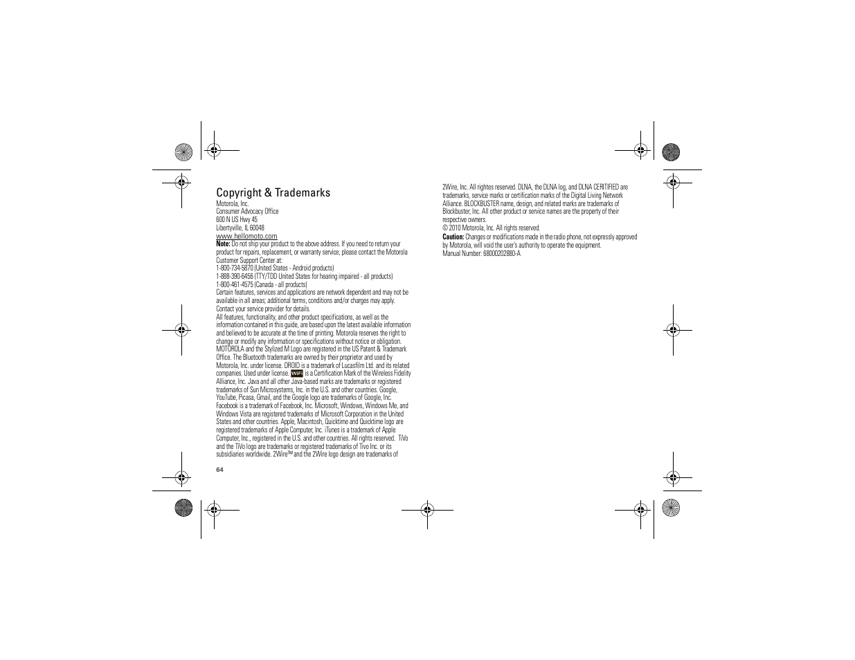 Copyright & trademarks | Motorola 68000202880-A User Manual | Page 66 / 68