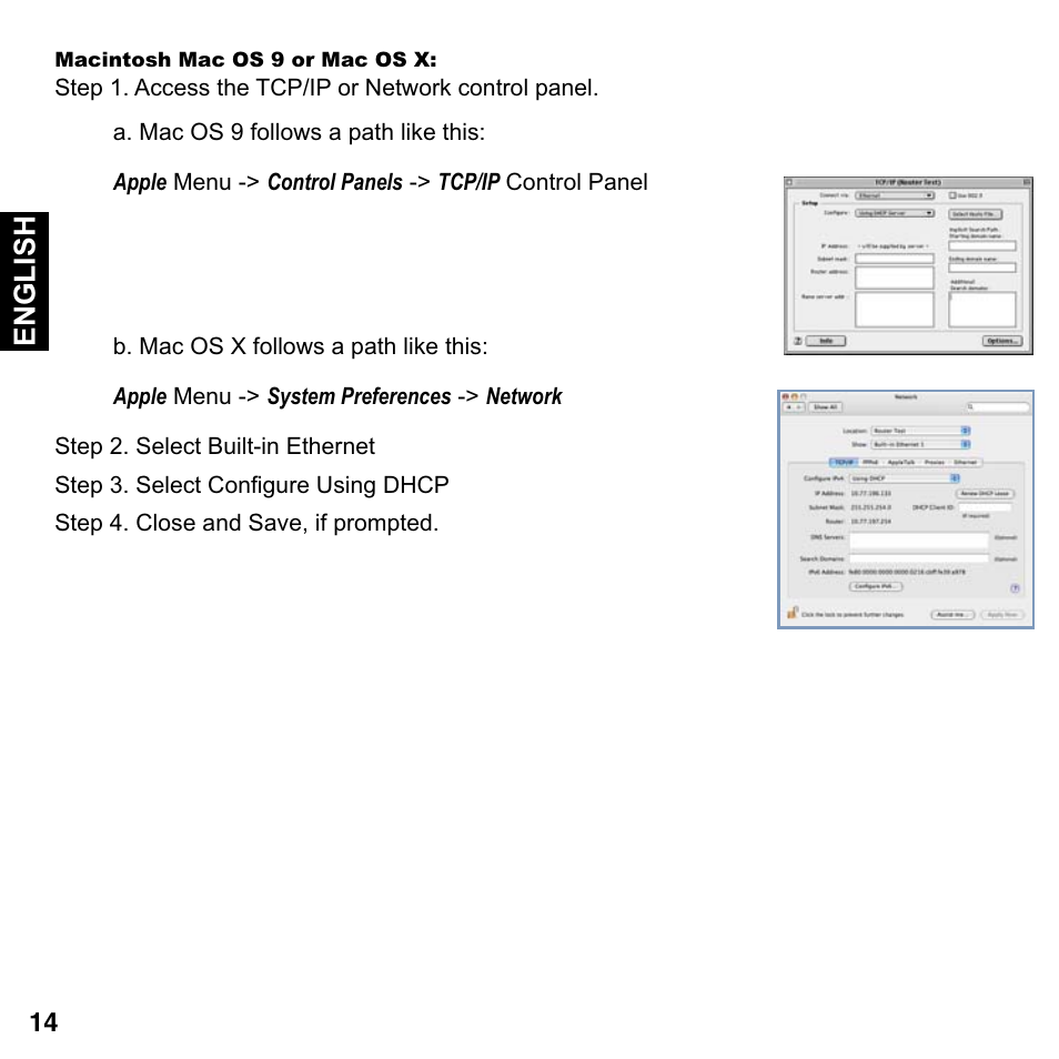 Macintosh mac os 9 or mac os x, English | Motorola Netopia Gigabit Gateway 2108-D9/N9 User Manual | Page 14 / 18