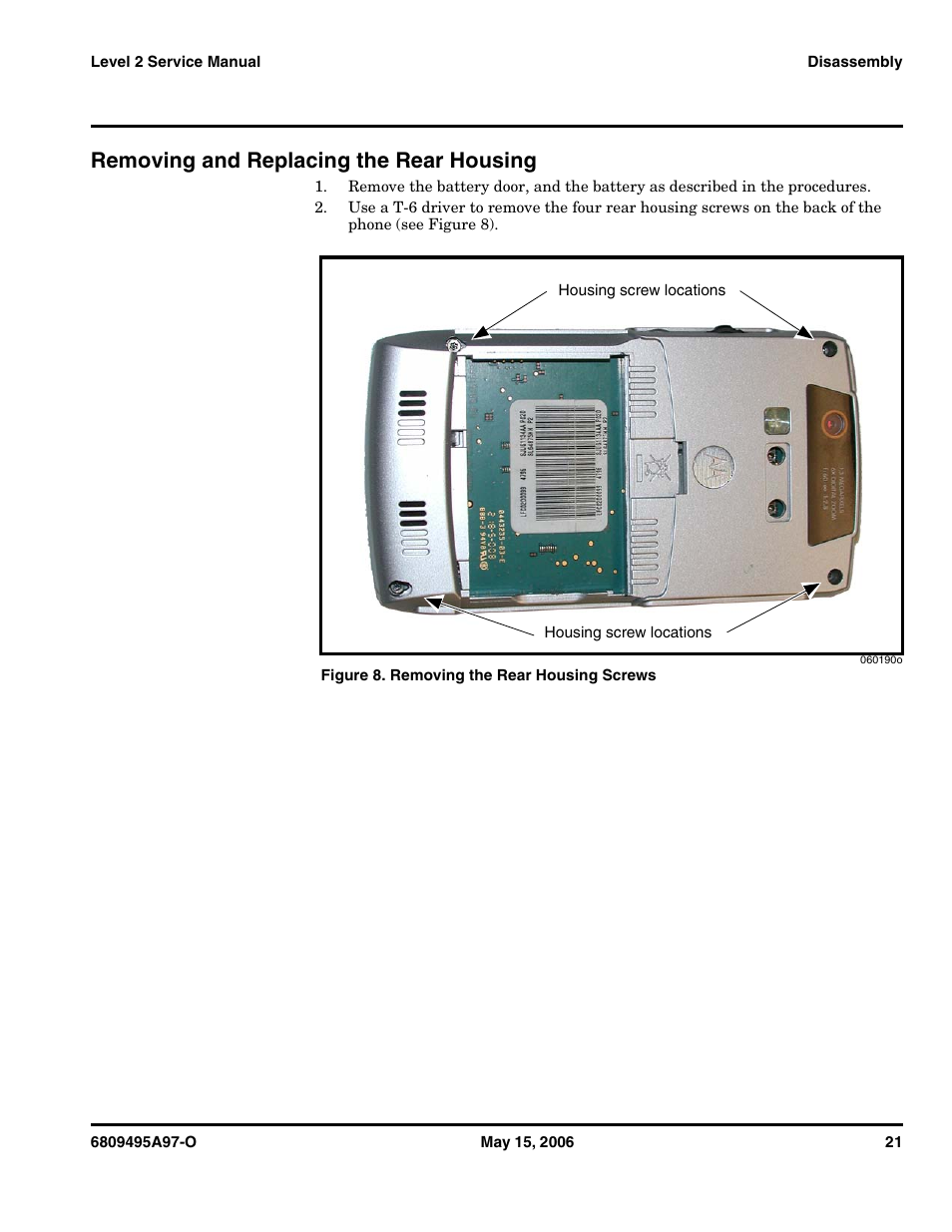 Removing and replacing the rear housing | Motorola CDMA 800/1900 MHz User Manual | Page 21 / 48