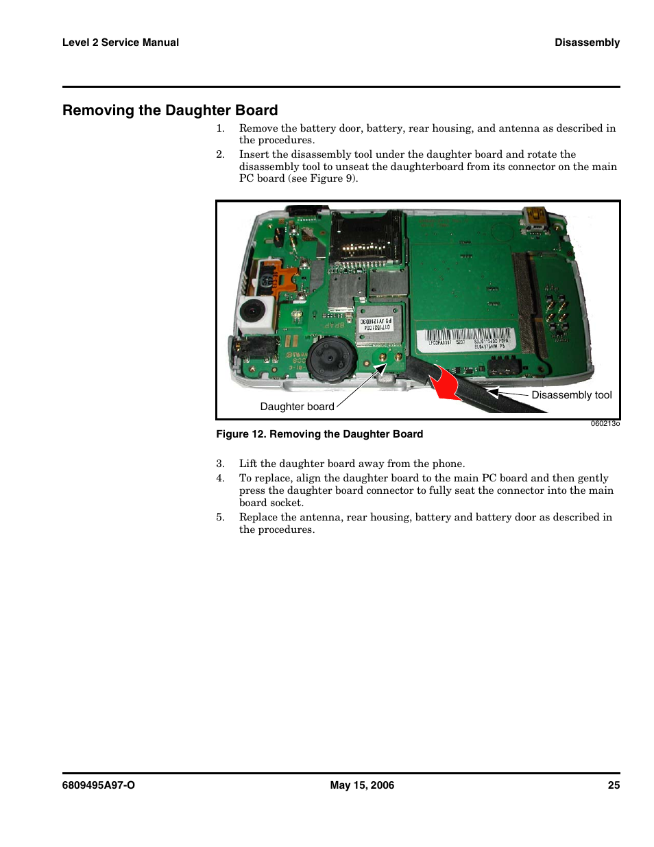 Removing the daughter board | Motorola CDMA 800/1900 MHz User Manual | Page 25 / 48