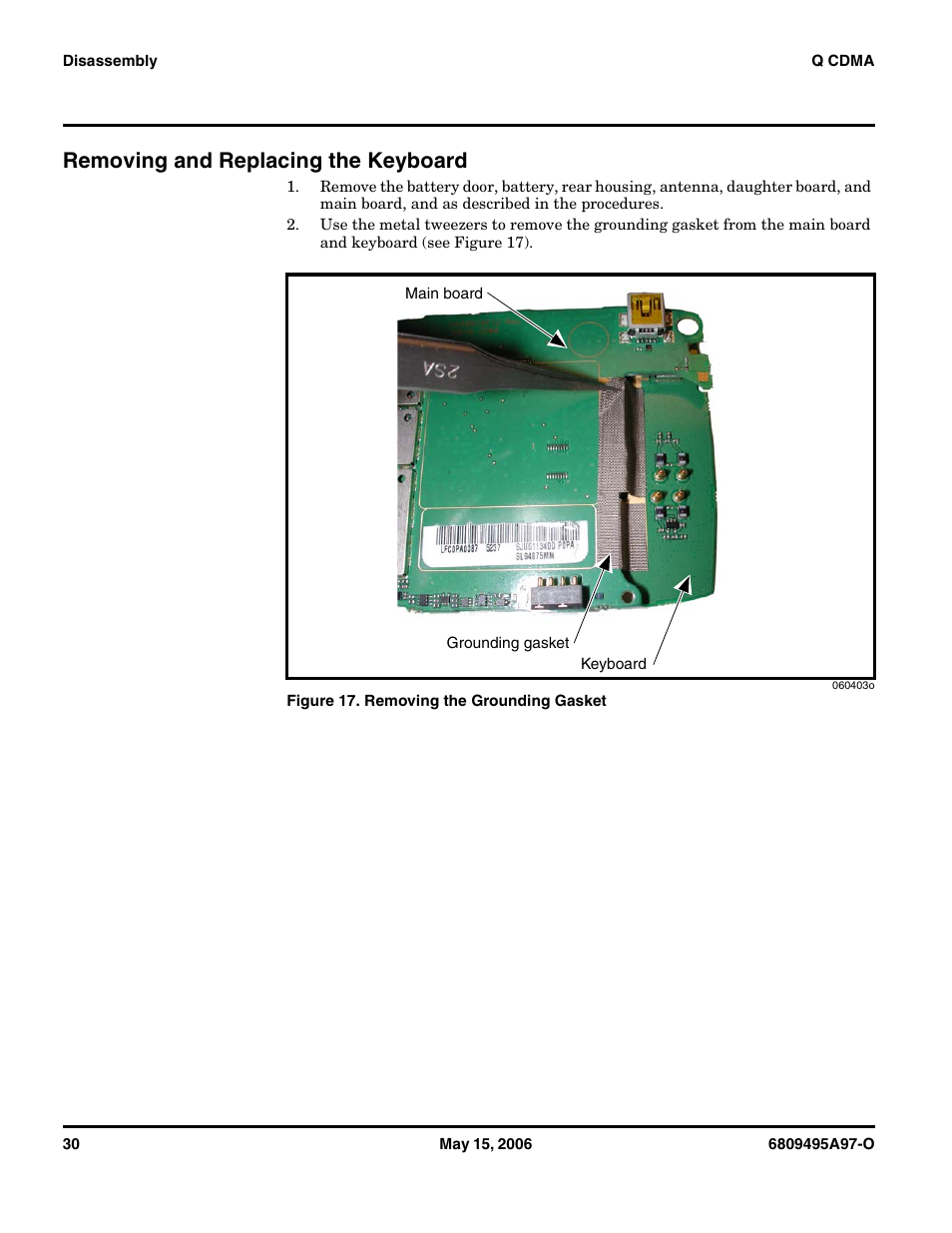 Removing and replacing the keyboard | Motorola CDMA 800/1900 MHz User Manual | Page 30 / 48