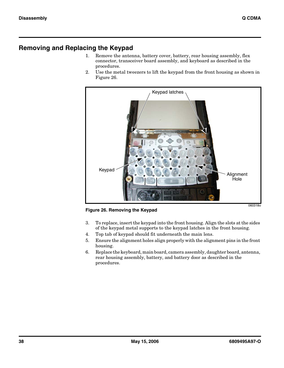 Removing and replacing the keypad | Motorola CDMA 800/1900 MHz User Manual | Page 38 / 48