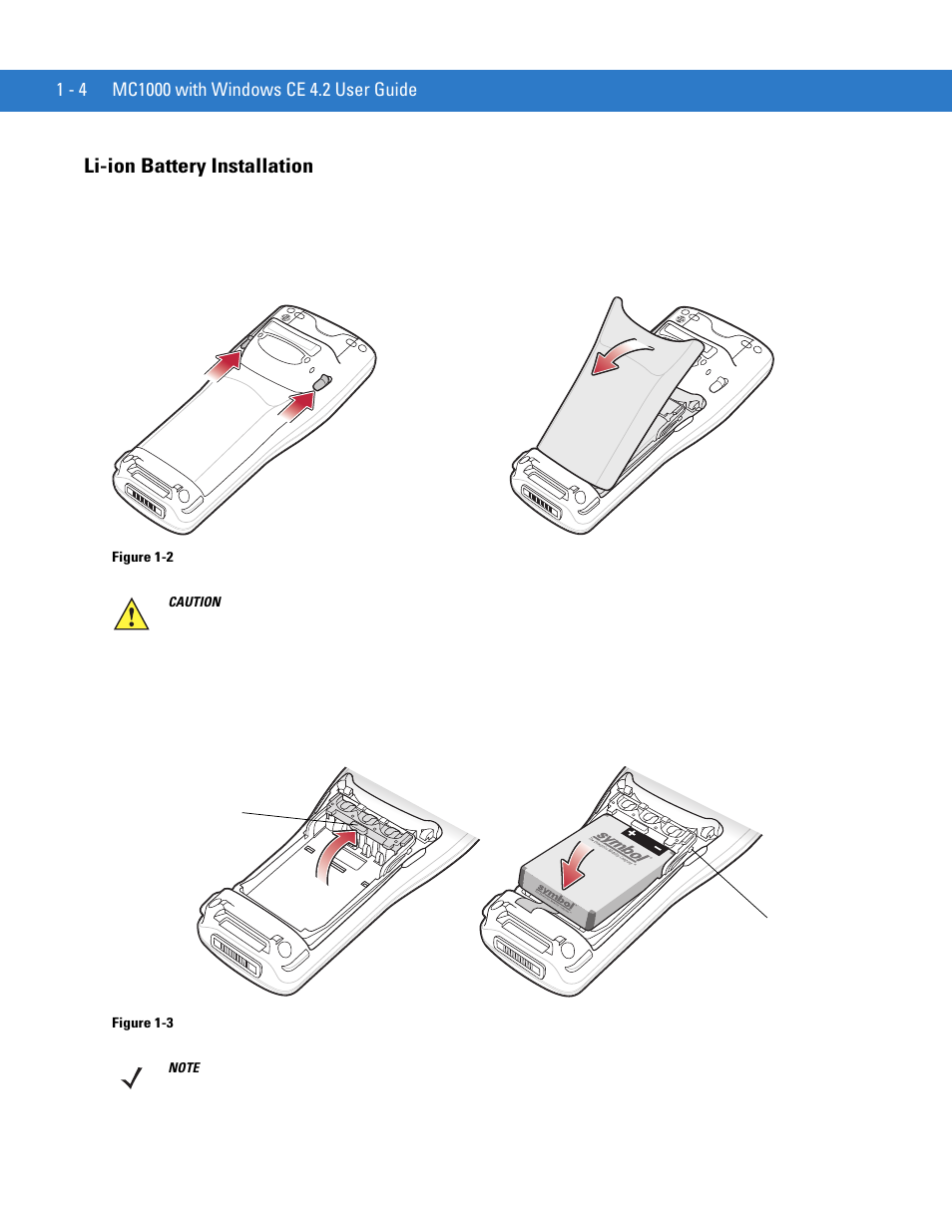 Li-ion battery installation, Li-ion battery installation -4 | Motorola MC1000 User Manual | Page 16 / 70