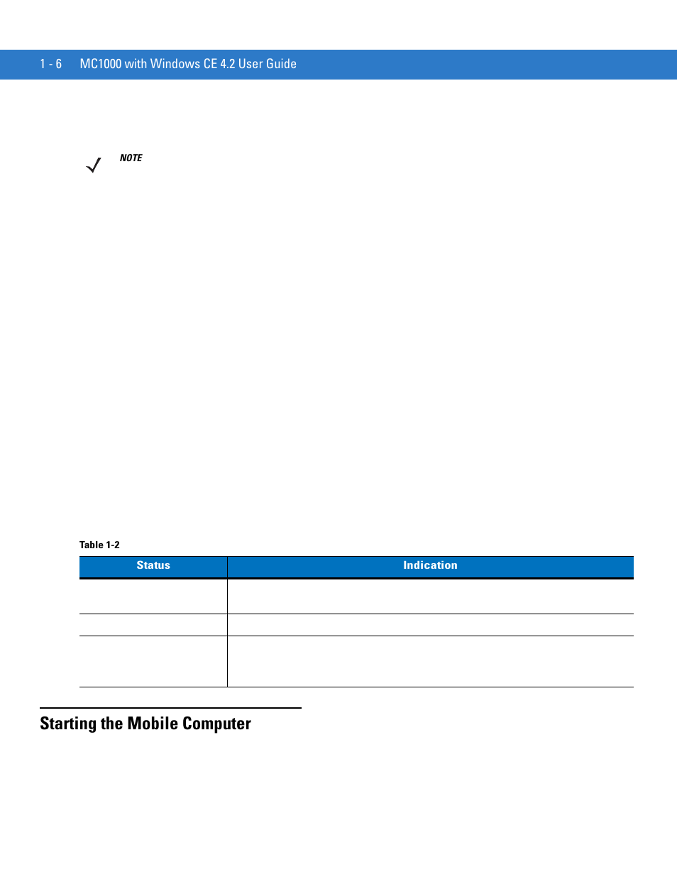 Starting the mobile computer, Starting the mobile computer -6 | Motorola MC1000 User Manual | Page 18 / 70