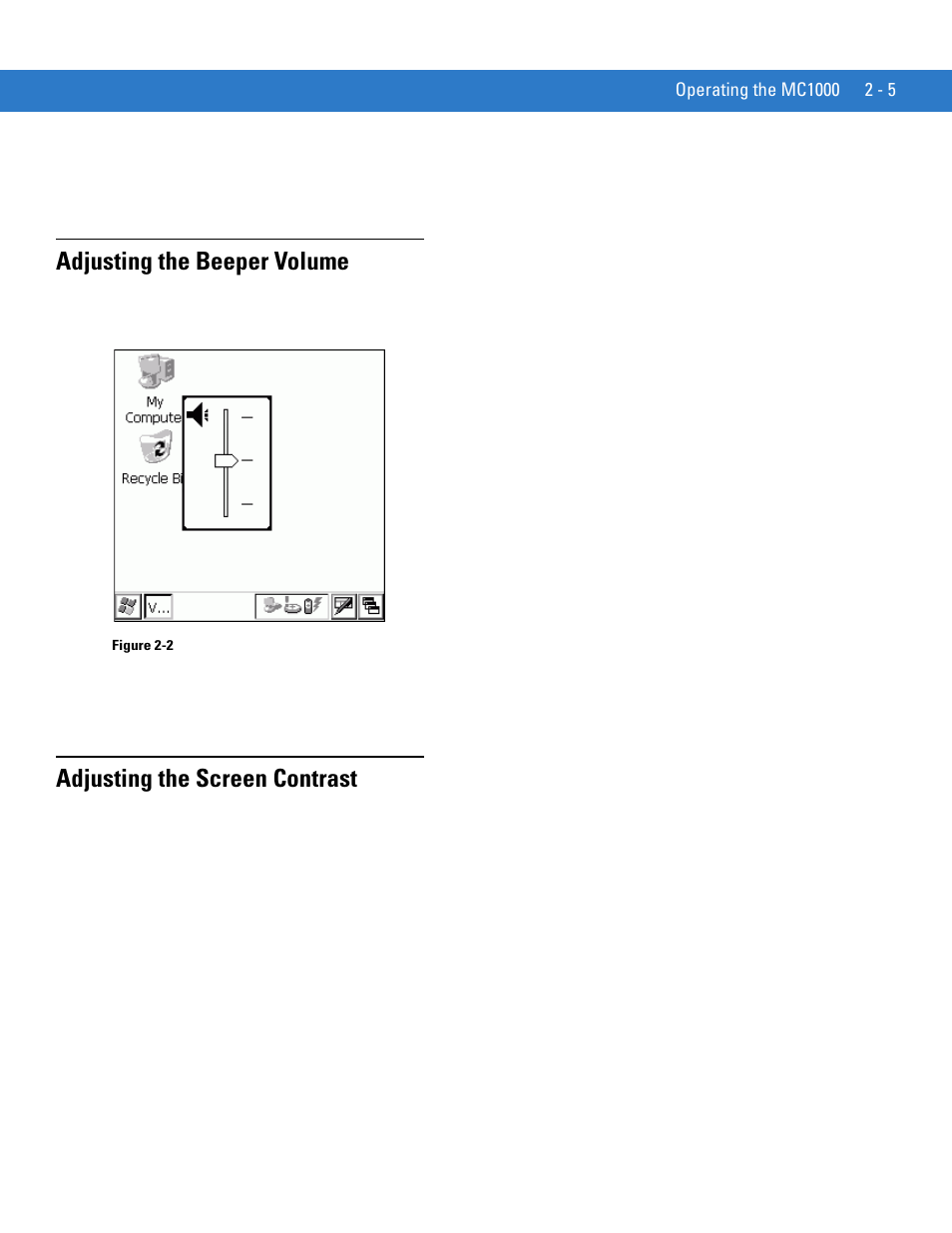 Adjusting the beeper volume, Adjusting the screen contrast, Adjusting the | Motorola MC1000 User Manual | Page 29 / 70