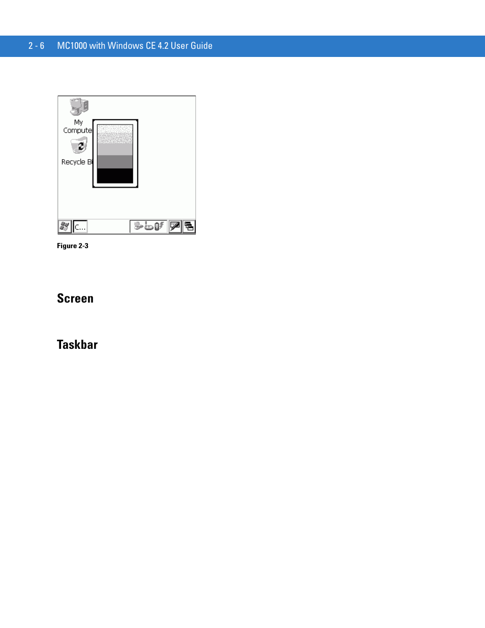 Screen, Taskbar | Motorola MC1000 User Manual | Page 30 / 70