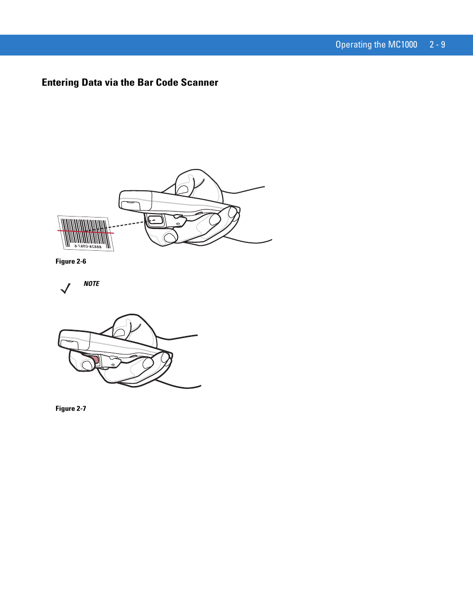 Entering data via the bar code scanner, Entering data via the bar code scanner -9 | Motorola MC1000 User Manual | Page 33 / 70
