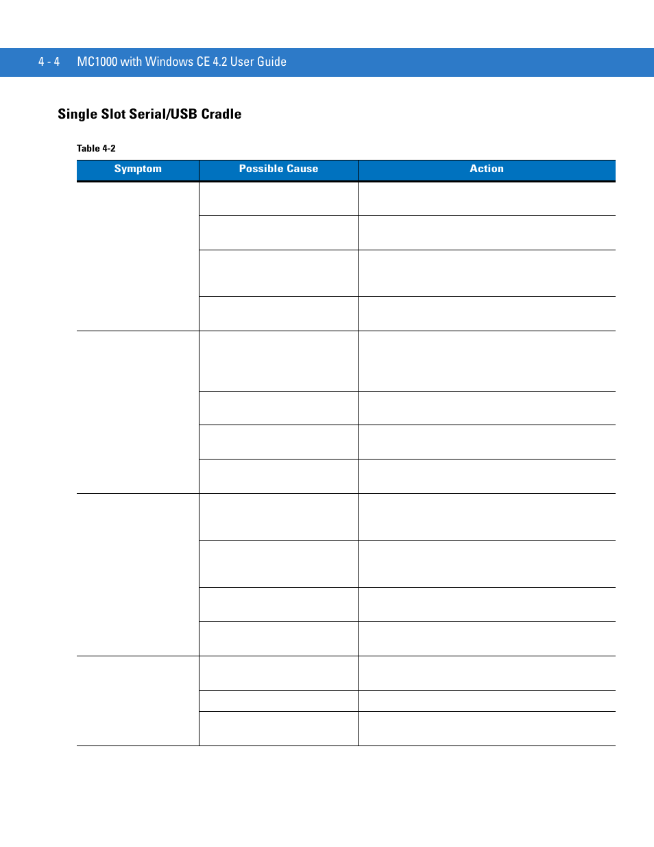 Single slot serial/usb cradle, Single slot serial/usb cradle -4 | Motorola MC1000 User Manual | Page 50 / 70