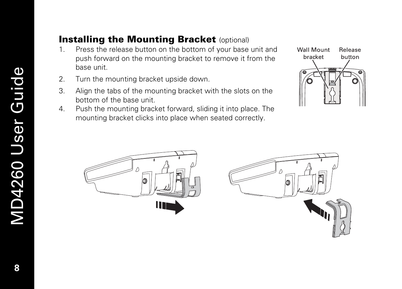 Installing the mounting bracket, Installing the mounting bracket (optional), Md4260 user guide | Motorola MD4260 User Manual | Page 21 / 48