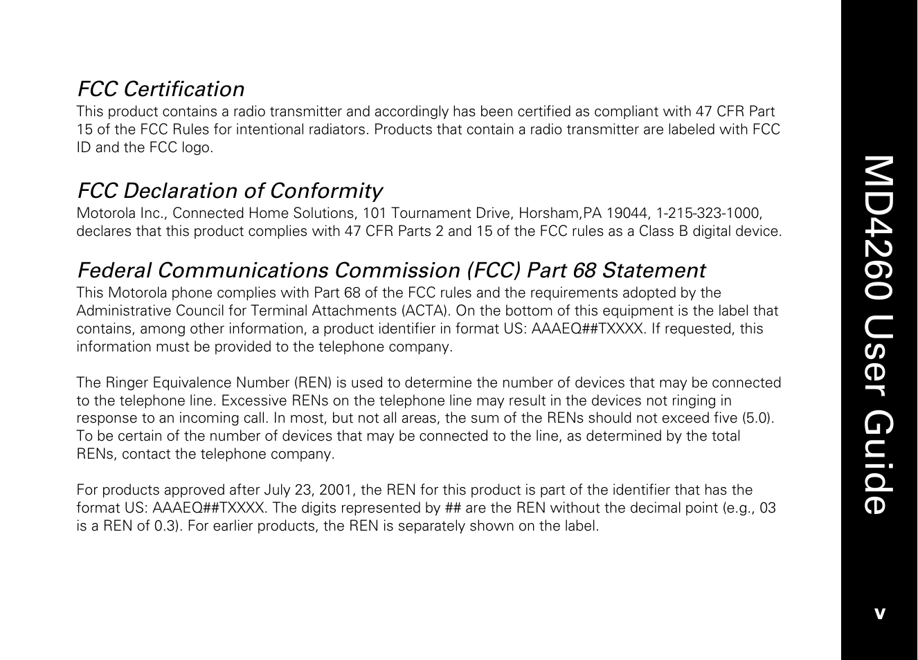 Md4260 user guide | Motorola MD4260 User Manual | Page 8 / 48