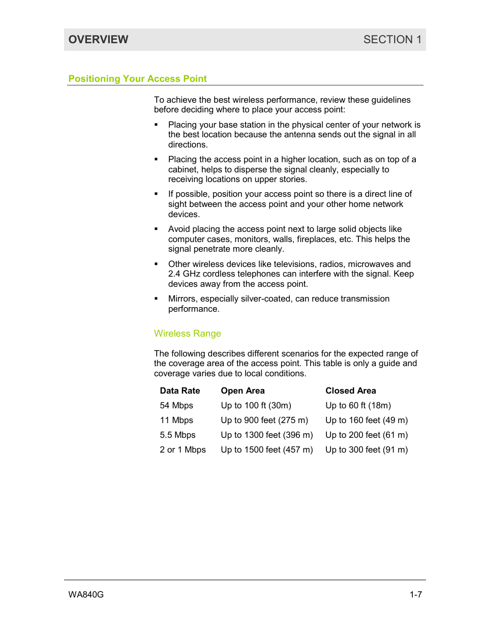 Positioning your access point, Wireless range | Motorola WA840G User Manual | Page 12 / 77