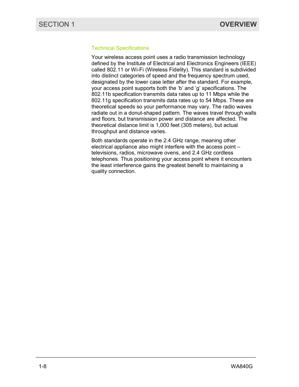 Technical specifications | Motorola WA840G User Manual | Page 13 / 77