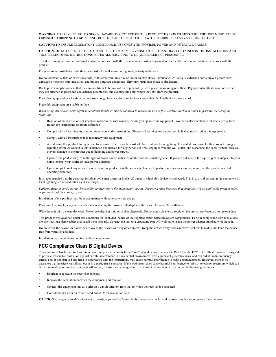 Fcc compliance class b digital device | Motorola WA840G User Manual | Page 2 / 77