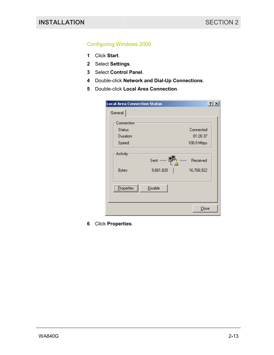 Configuring windows 2000 | Motorola WA840G User Manual | Page 30 / 77