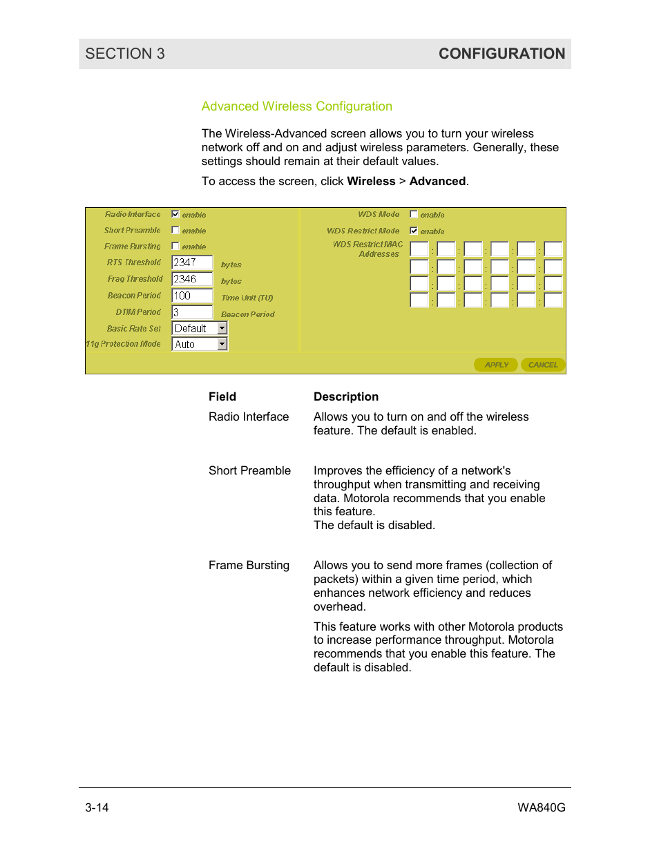 Advanced wireless configuration | Motorola WA840G User Manual | Page 51 / 77