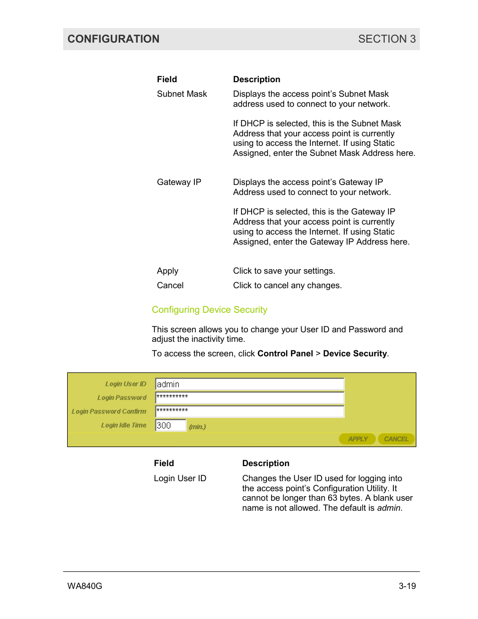 Configuring device security | Motorola WA840G User Manual | Page 56 / 77