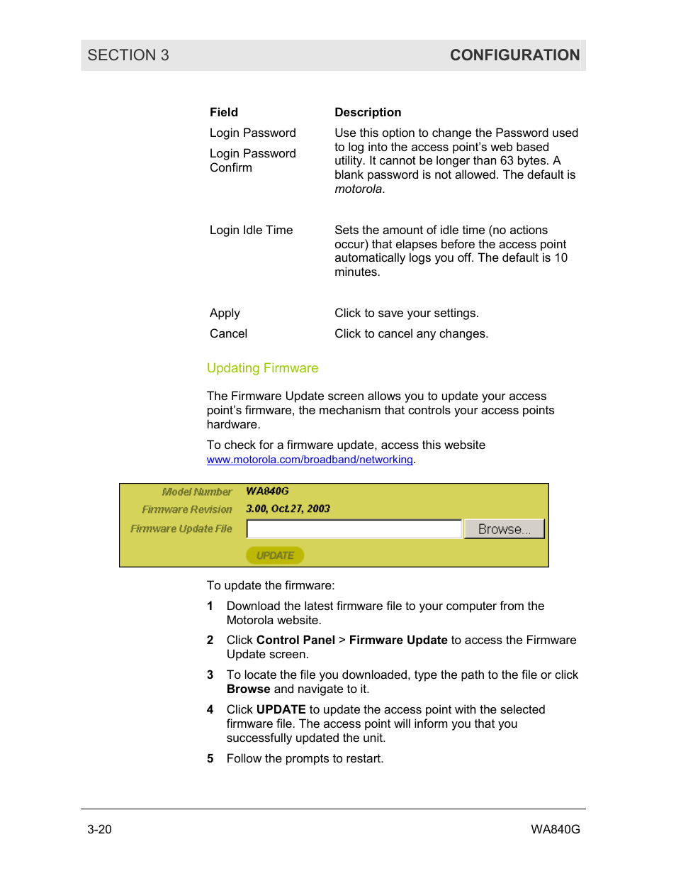 Updating firmware | Motorola WA840G User Manual | Page 57 / 77