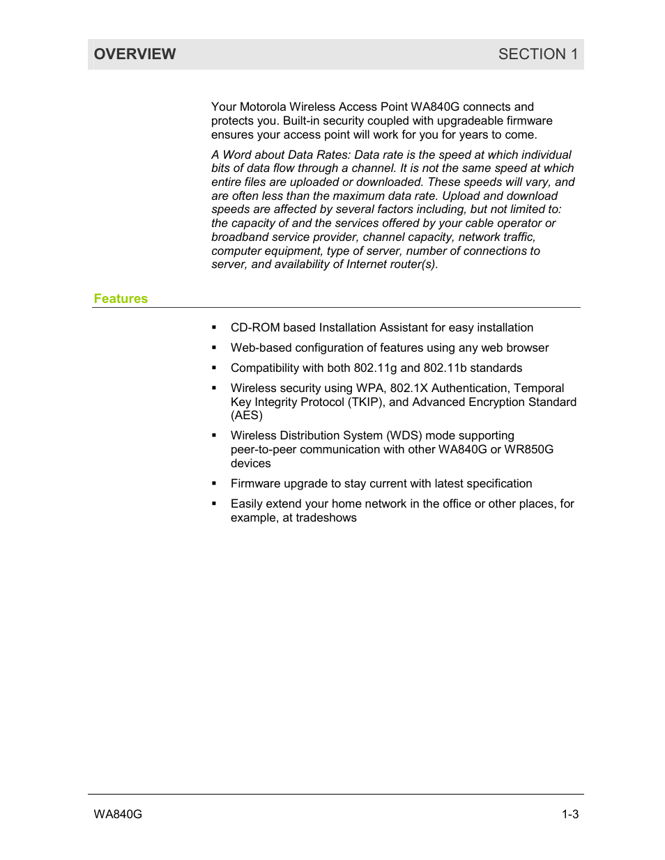 Features | Motorola WA840G User Manual | Page 8 / 77