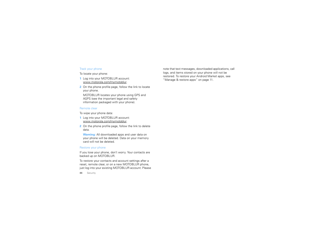 Motorola CHARM MB502 User Manual | Page 46 / 62