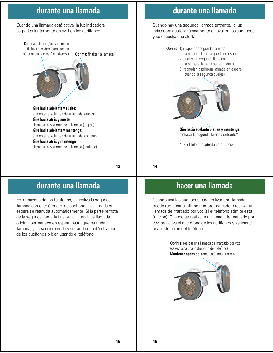 Durante una llamada, Hacer una llamada | Motorola MOTOROKR S7-HD User Manual | Page 10 / 13