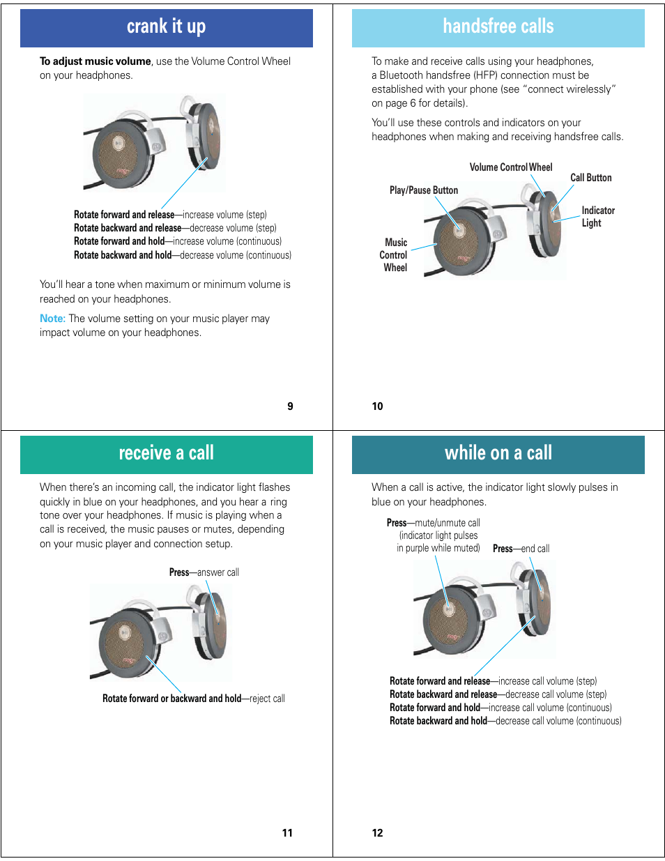 Crank it up, Handsfree calls, Receive a call | While on a call | Motorola MOTOROKR S7-HD User Manual | Page 3 / 13