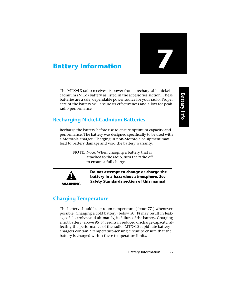 Battery information | Motorola H01UCC6DU3AN User Manual | Page 28 / 49