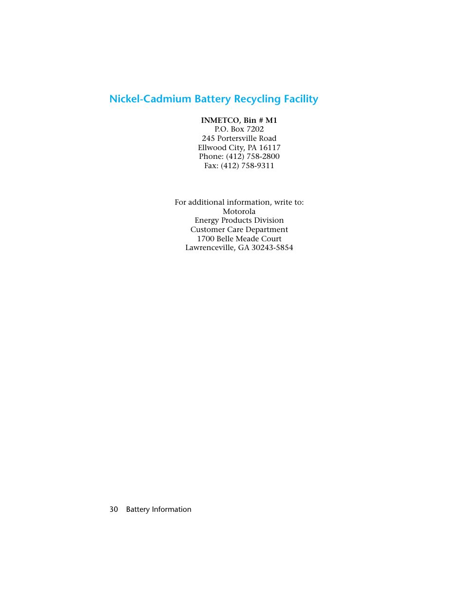 Nickel-cadmium battery recycling facility | Motorola H01UCC6DU3AN User Manual | Page 31 / 49