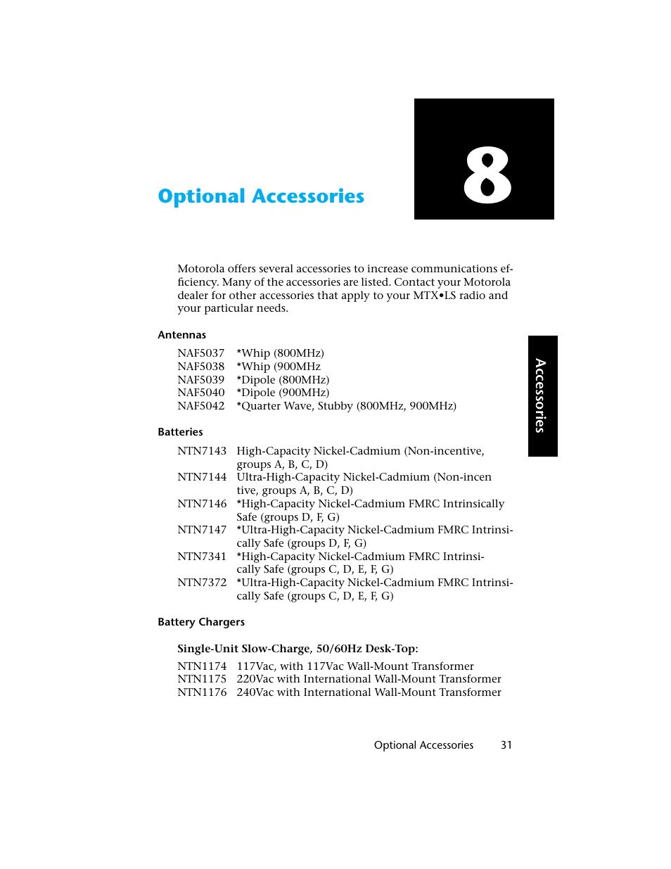 Optional accessories | Motorola H01UCC6DU3AN User Manual | Page 32 / 49