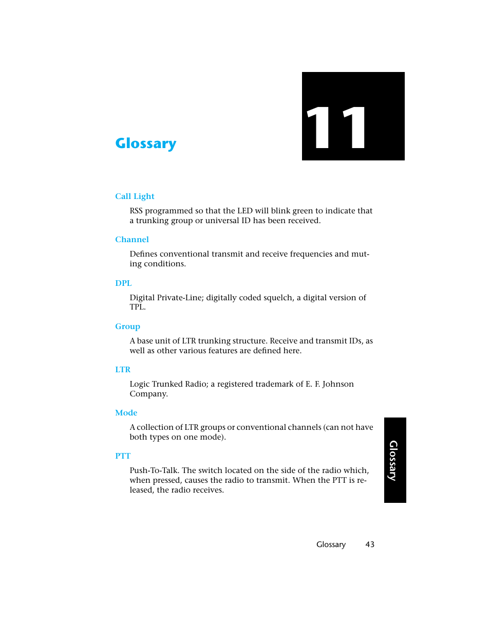 Glossary | Motorola H01UCC6DU3AN User Manual | Page 44 / 49