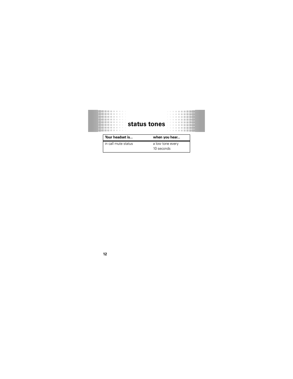 Status tones | Motorola H720 User Manual | Page 14 / 100