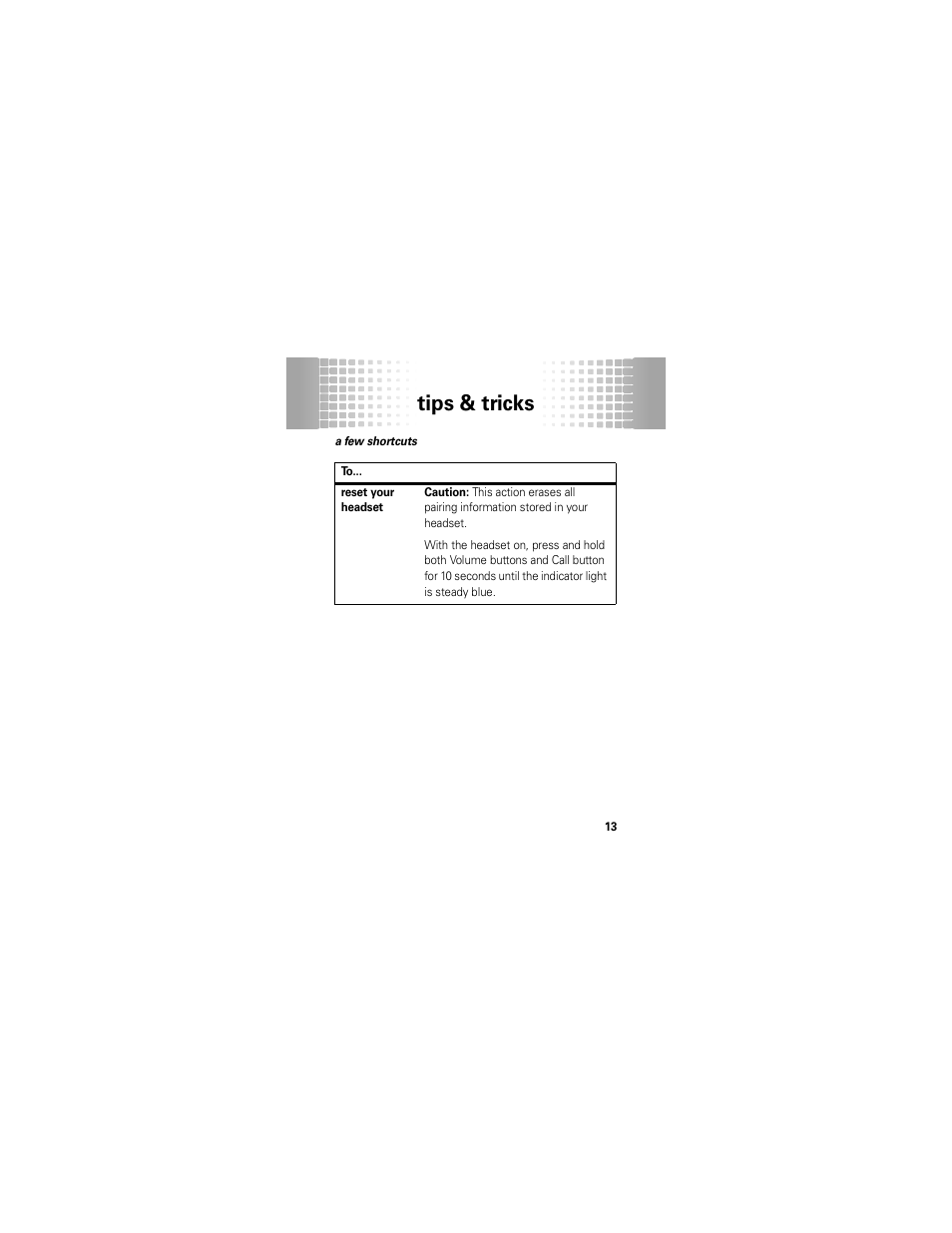 Tips & tricks | Motorola H720 User Manual | Page 15 / 100