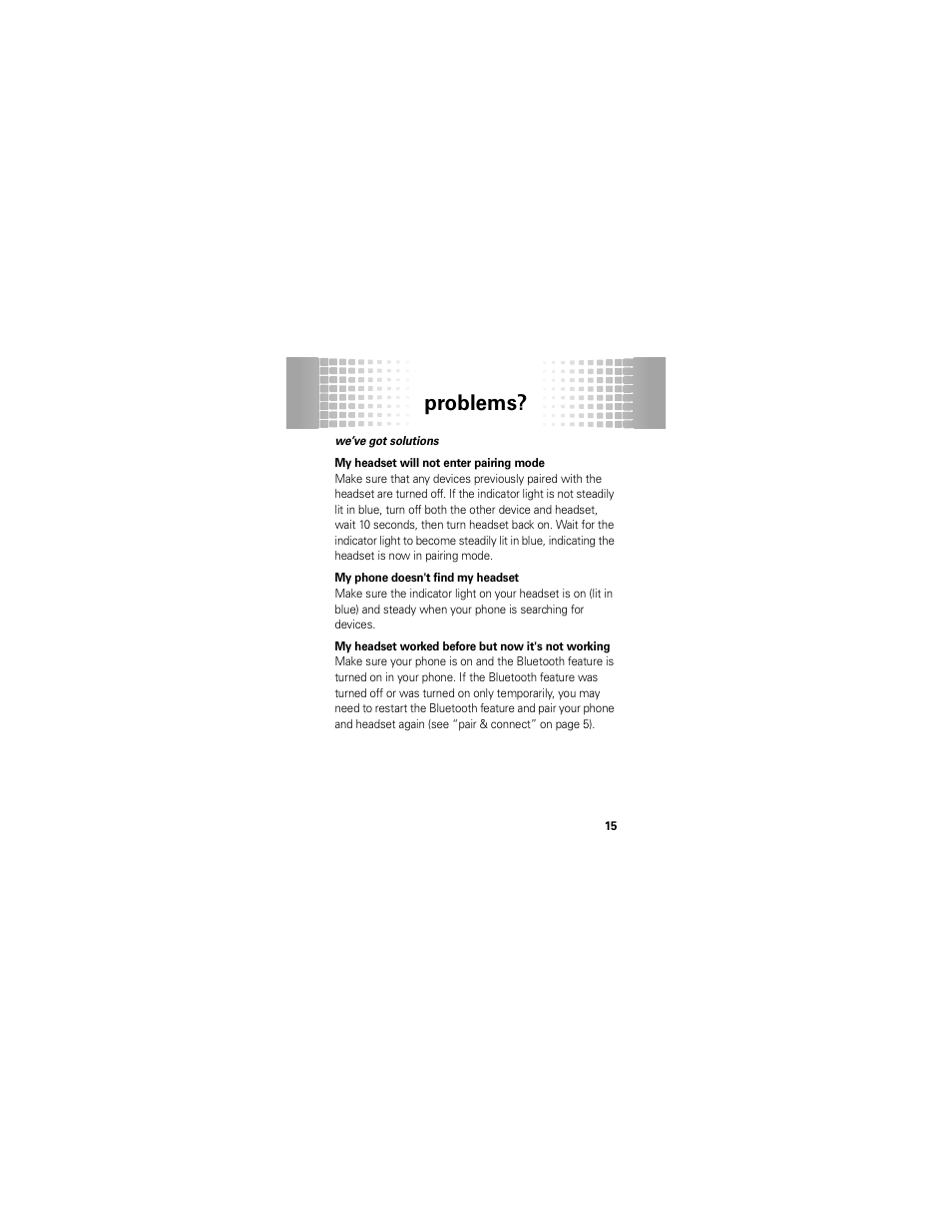 Problems | Motorola H720 User Manual | Page 17 / 100